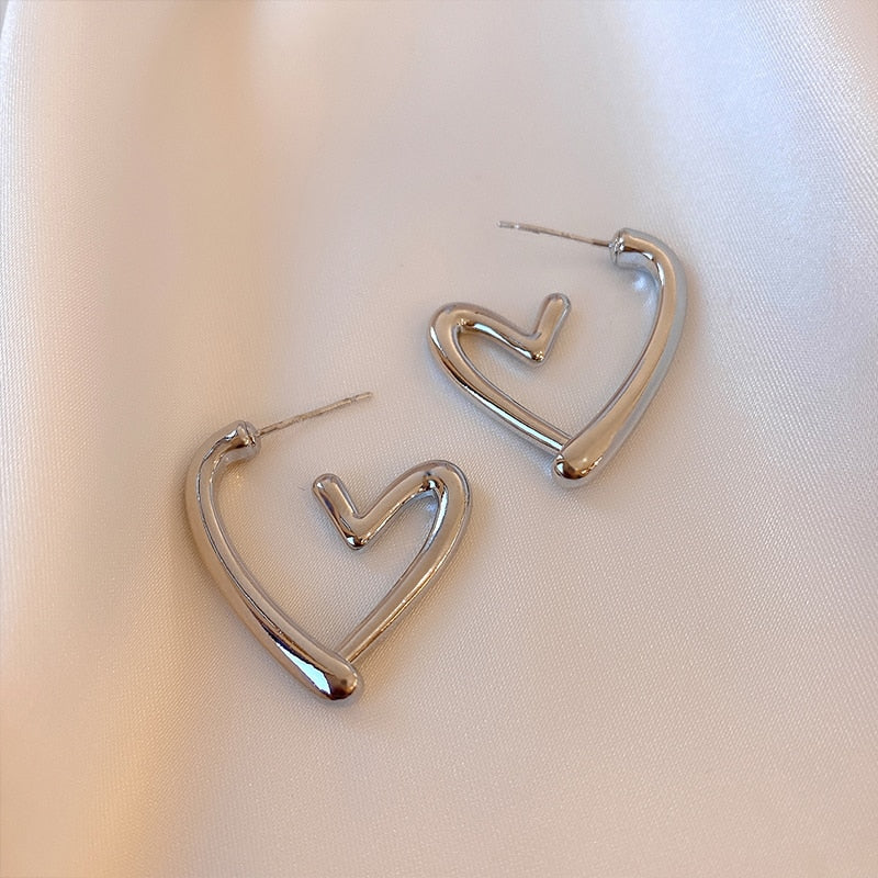 Funky Heart Shaped Gold and Silver Earrings