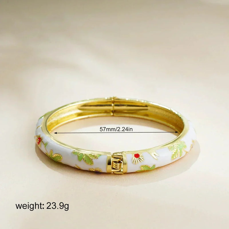 Vintage Floral Cloisonné Open Bangle